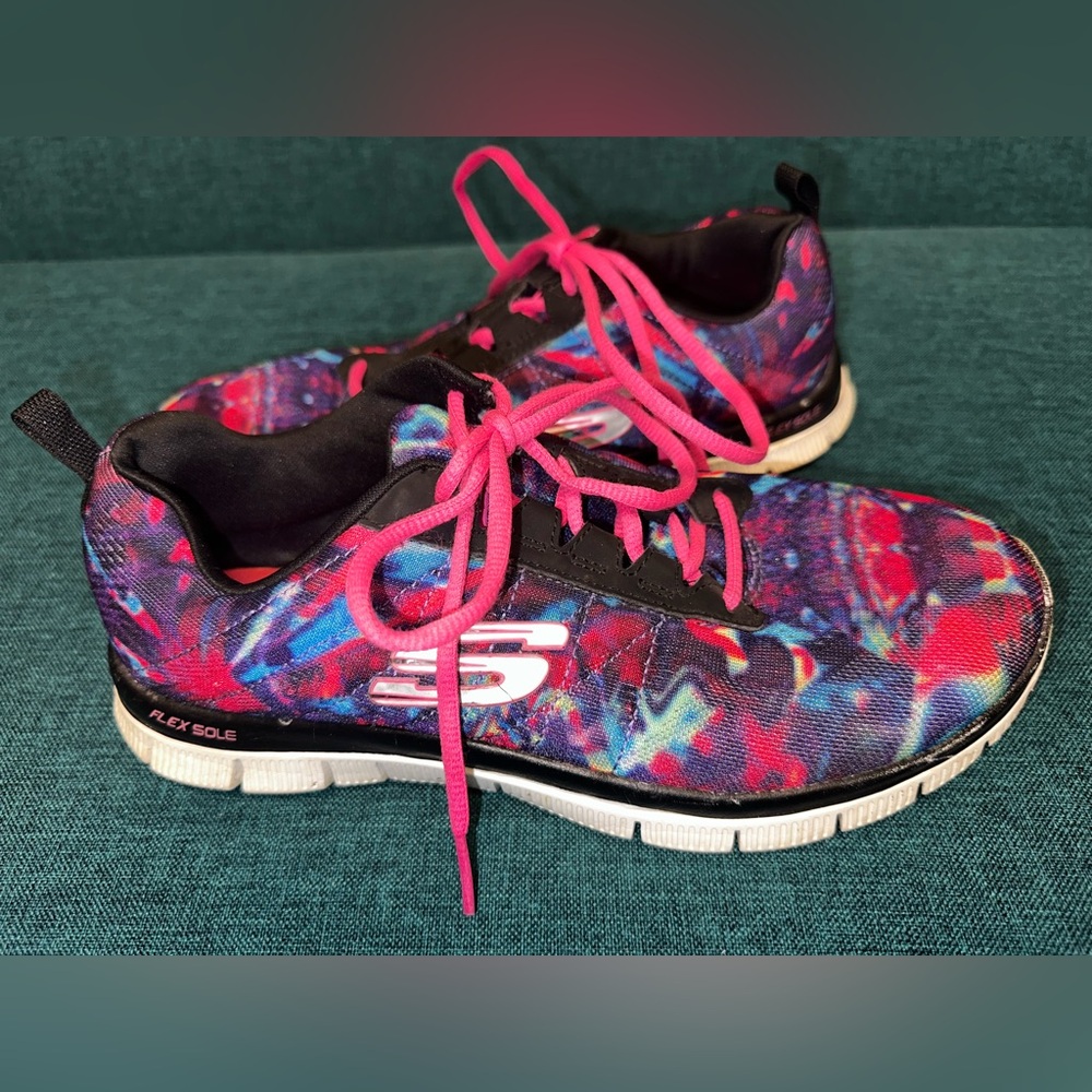 Skechers Ladies Sport Flex Memory Foam Cosmic Ray Galaxy Tennis Shoes 8.5 NICE!